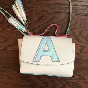 Girls Justice white letter A purse in white